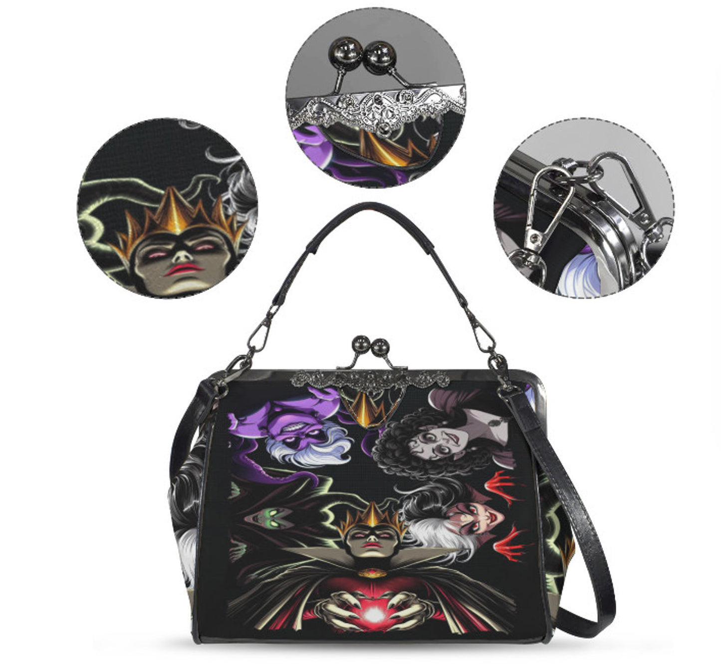 Disney Villains Evil Queen Cruella Halloween Shoulder Cross Body Bag Satchel NEW Kisslock