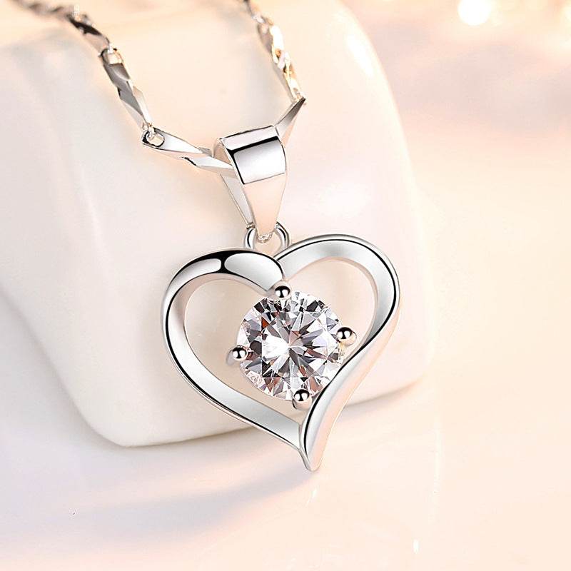 S999 Sterling Silver Necklace Women's Heart-shaped Pendant - terrifictrend