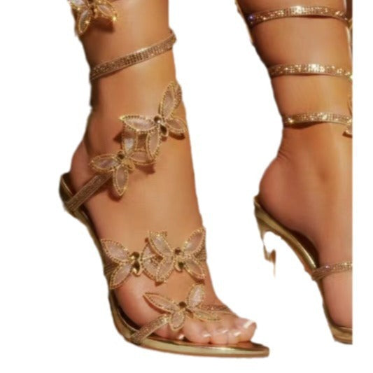 "Rhinestone Butterfly Stiletto Sandals"