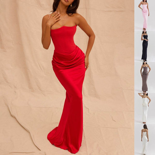 Slim Tube Top Long Dress Sexy Fashion Bandeau Backless Party Evening Dresses For Women Clothing - terrifictrend