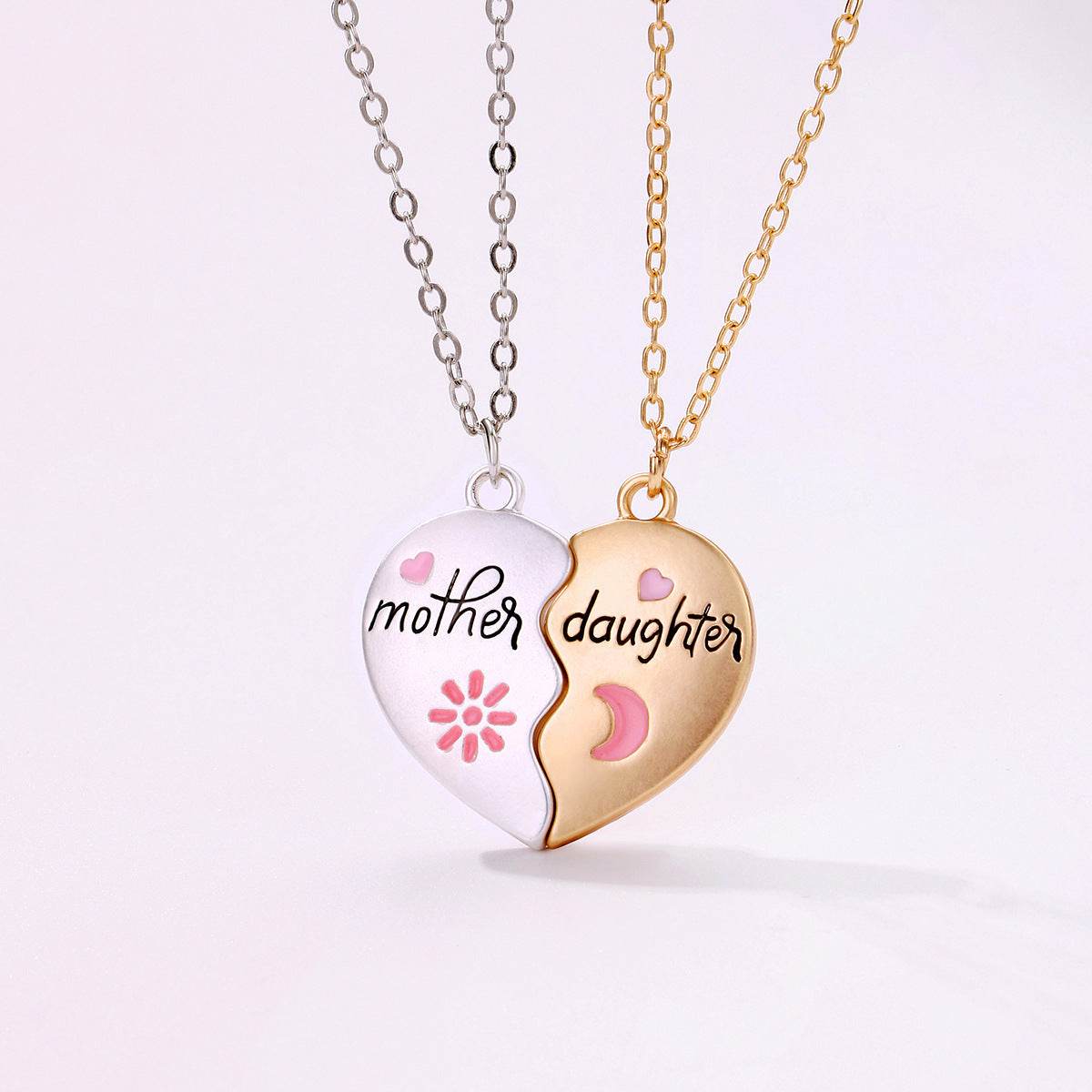 2PCS Set Jewelry Mother Daughter Necklace Matching Heart Magnetic Pendant Fashion Gifts For Mother's Day - terrifictrend