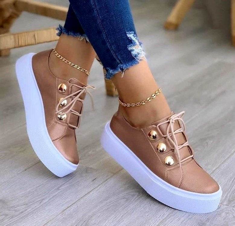 Lace-up Flats Sneakers Women Rivet Casual Shoes - terrifictrend