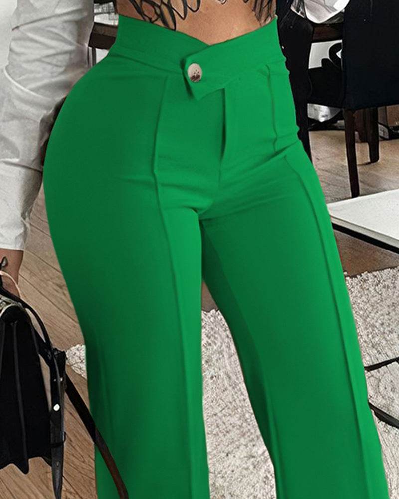 Slim Straight-leg Pants With Buckle Fashion Solid Color Trousers For Womens Clothing - terrifictrend
