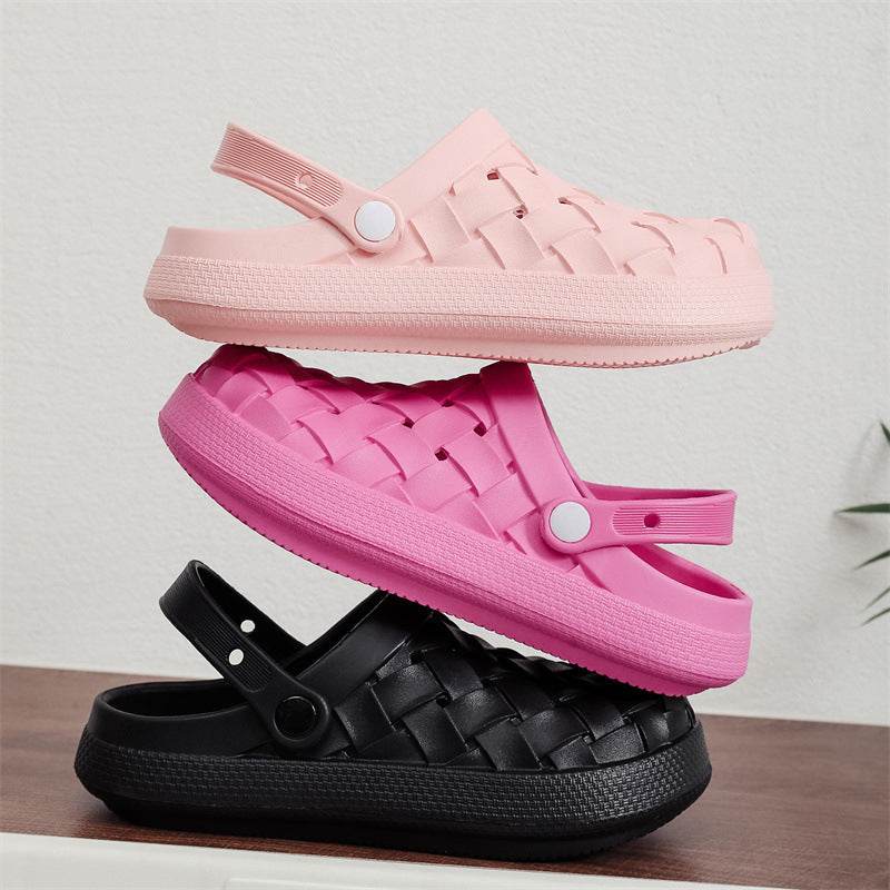 Cross-woven Clogs Shoes Summer Platform Baotou Dual-use Slippers Outdoor Garden Indoor Floor Bathroom Cozy Slipper Women House Shoes - terrifictrend