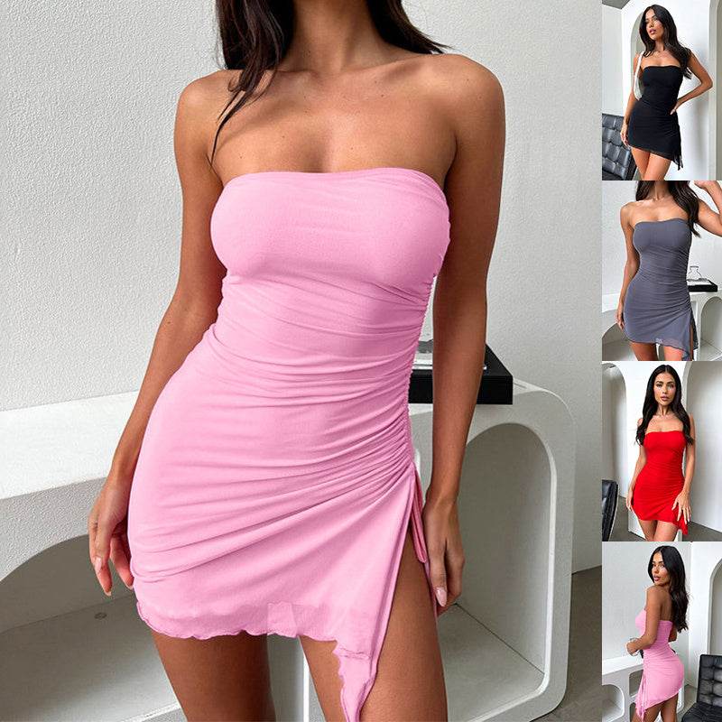 Y2K Tube-top Split Dress Summer Ins Fashion Backless Short Dresses For Women - terrifictrend