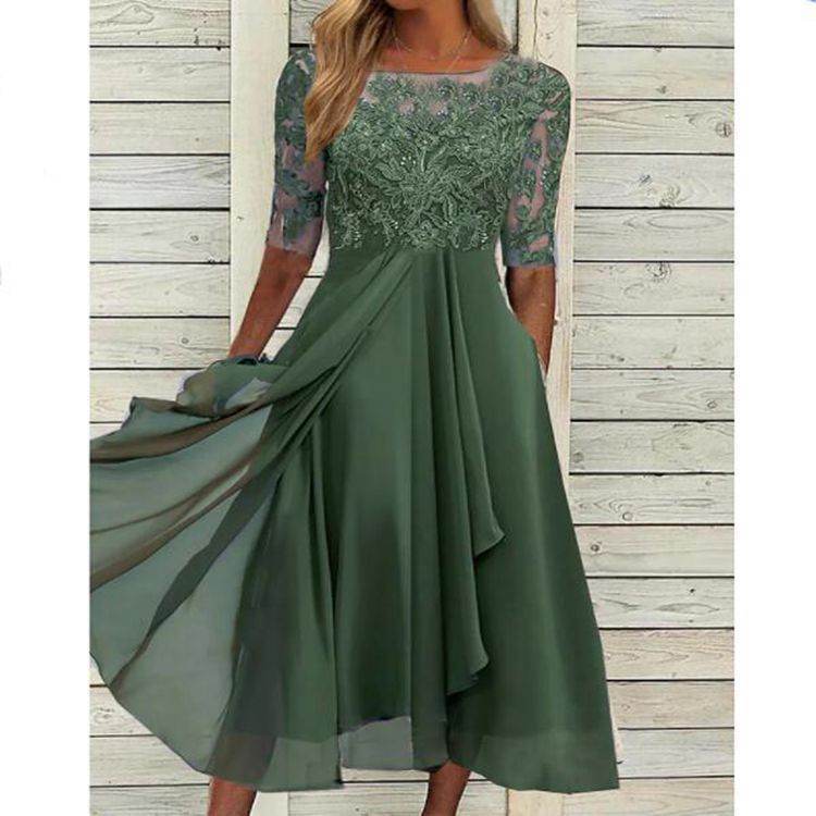 Chiffon Stitching Lace Hollow-out Dress Bridesmaid Evening Dress Women's Dress - terrifictrend