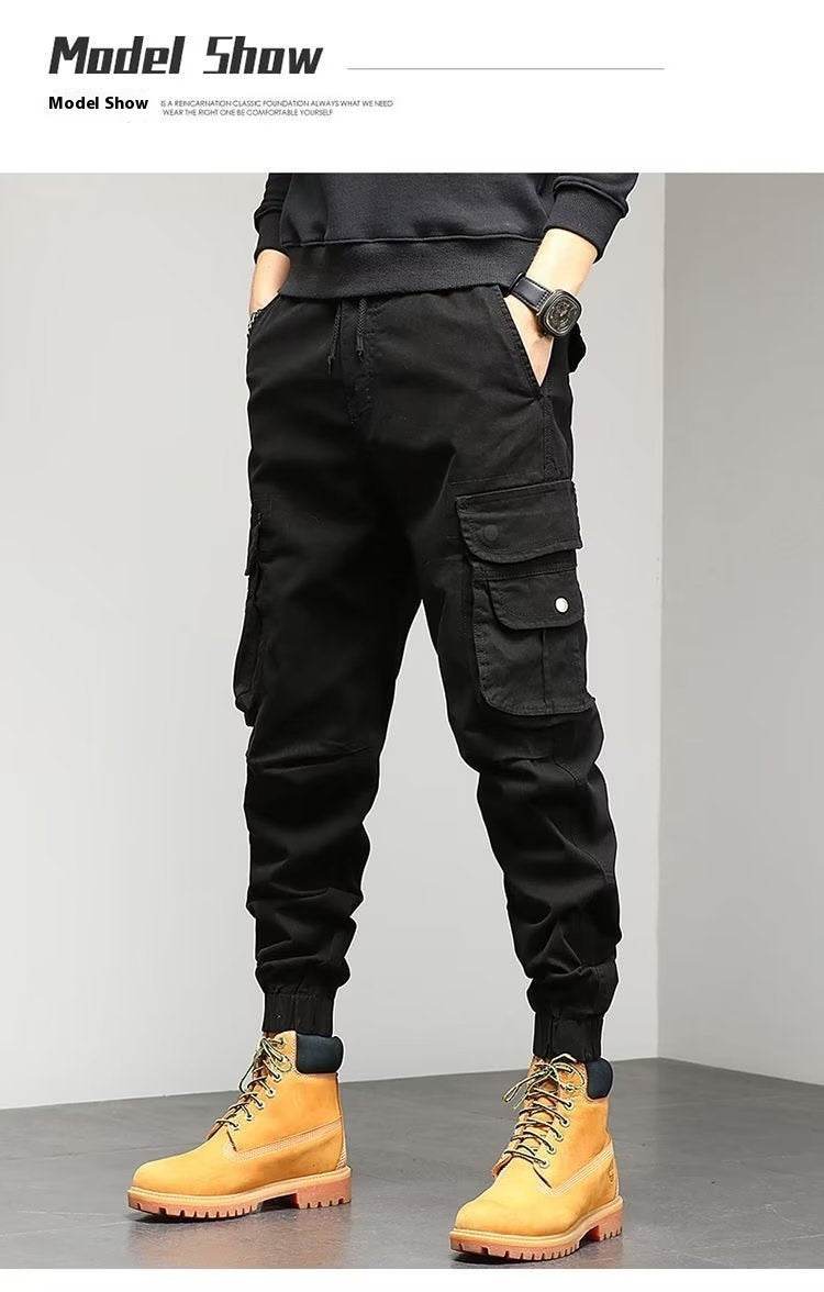 Men's Cropped Tooling Spring And Autumn Loose-fitting Casual Ankle-banded Trousers Multi-pocket - terrifictrend