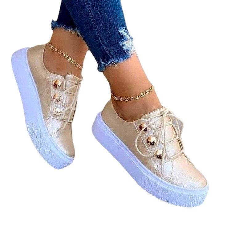 Lace-up Flats Sneakers Women Rivet Casual Shoes - terrifictrend