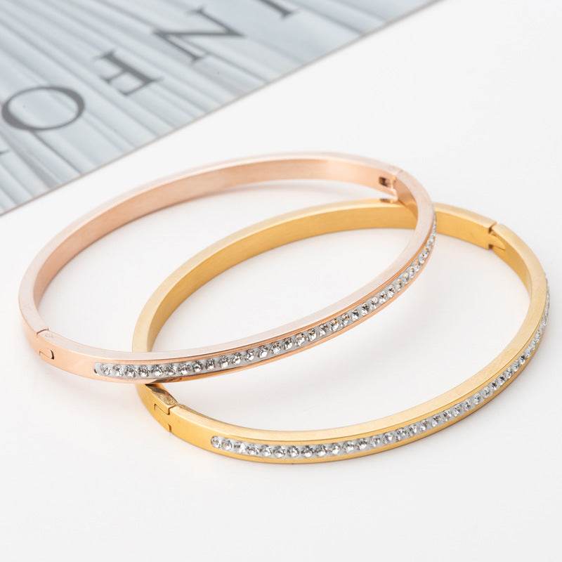 Single Row Stainless Steel Bracelet With Diamond Opening - terrifictrend