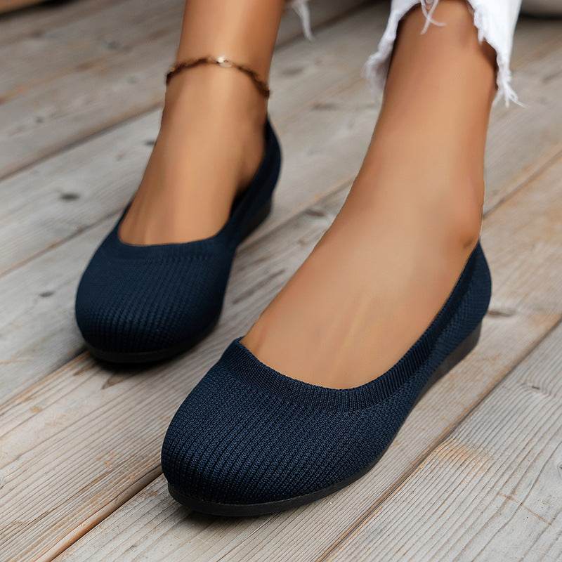 Round Toe Flats Shoes Casual Comfortable Soft Slip On Knit Mesh Shoes For Women - terrifictrend
