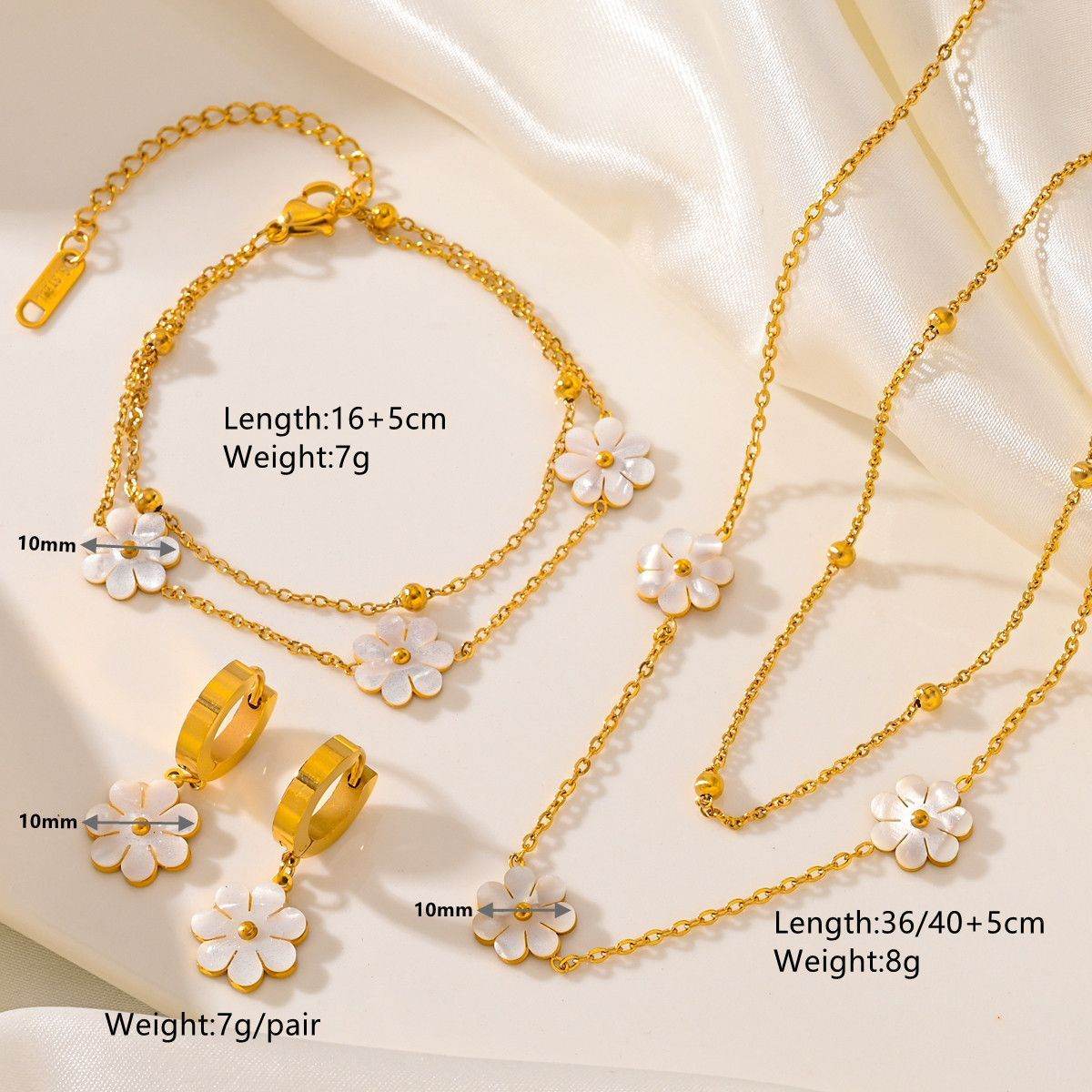 Fashion Jewelry Stainless Steel Flower DaisyFlower Necklace Double Layering Necklace Earrings Jeweley Set - terrifictrend