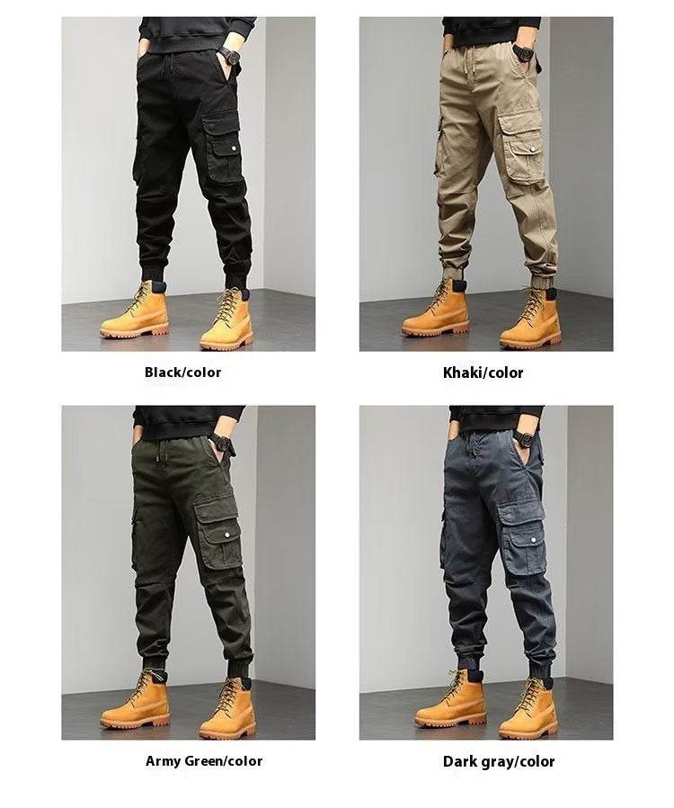 Men's Cropped Tooling Spring And Autumn Loose-fitting Casual Ankle-banded Trousers Multi-pocket - terrifictrend