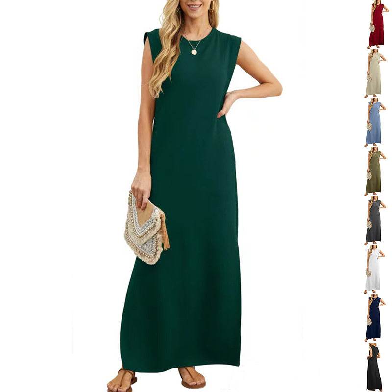 Summer Sleeveless Slit Dress With Pockets Casual Loose Long Dresses For Womens Clothing - terrifictrend
