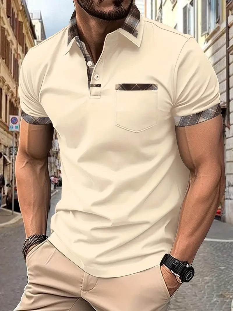 Season New Men's Short Sleeve Fashion Plaid Colorblock T-shirt - terrifictrend