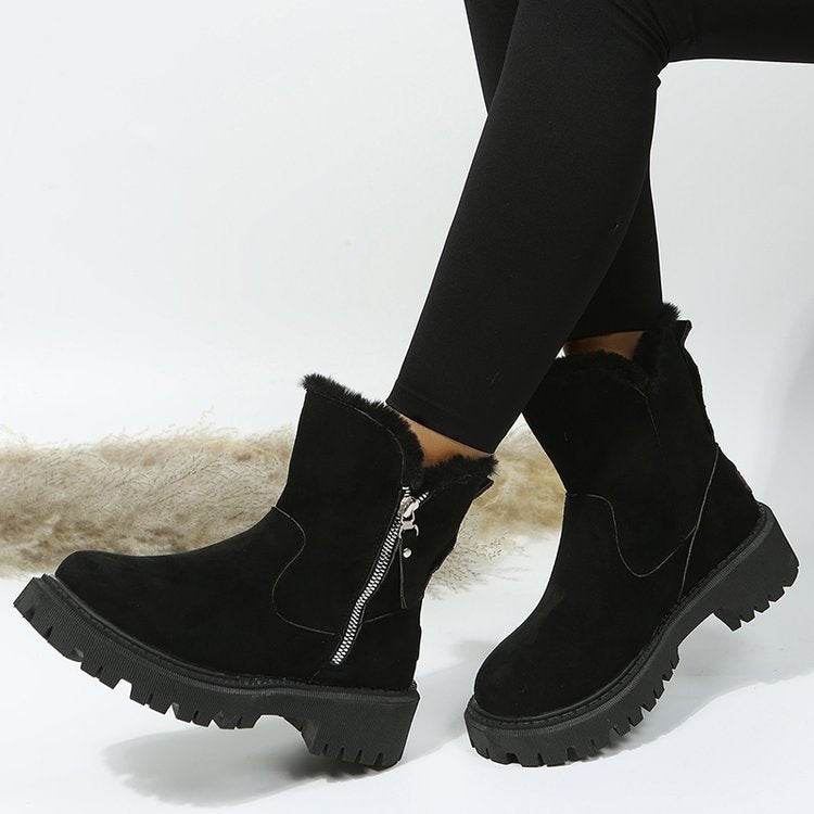 Women's Snow Boots Winter Warm Foldable Plush Tube Short Boot Solid Color Round-toe Platform Shoes - terrifictrend