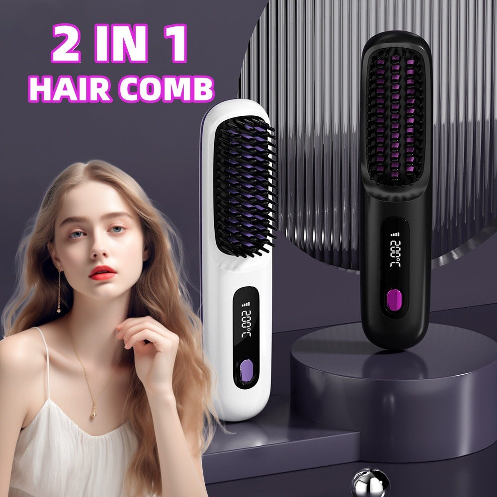 "2-in-1 Wireless Hair Straightener Comb"