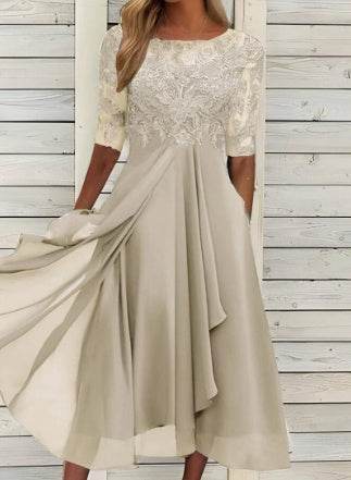 Chiffon Stitching Lace Hollow-out Dress Bridesmaid Evening Dress Women's Dress - terrifictrend