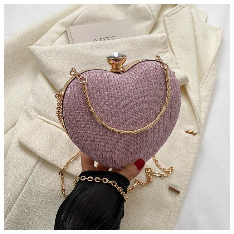 Evening Clutch Bag Women Bag Shiny Handbag Heart Shape Metal Clutches Bag Fashion Chain Shoulder Crossbody Bag Luxury Lady Purse Valentines Day Outfit - terrifictrend