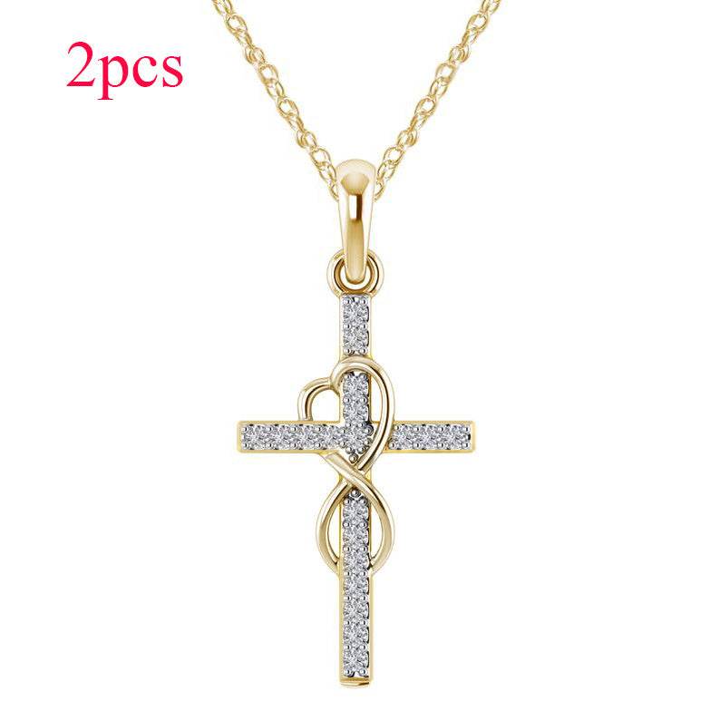 Alloy Pendant With Diamond And Eight-character Cross Necklace - terrifictrend