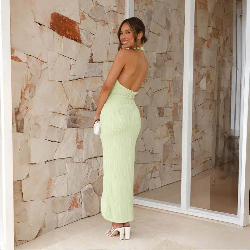 Ins Halter Split Long Dress Summer Slim Fit Backless Dresses Solid High-end Women's Clothing - terrifictrend