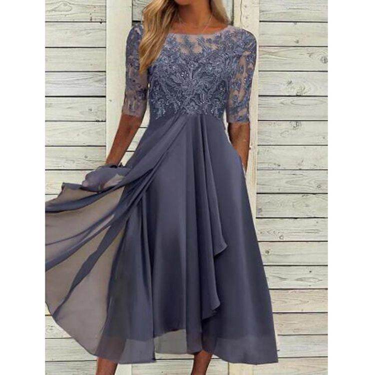 Chiffon Stitching Lace Hollow-out Dress Bridesmaid Evening Dress Women's Dress - terrifictrend