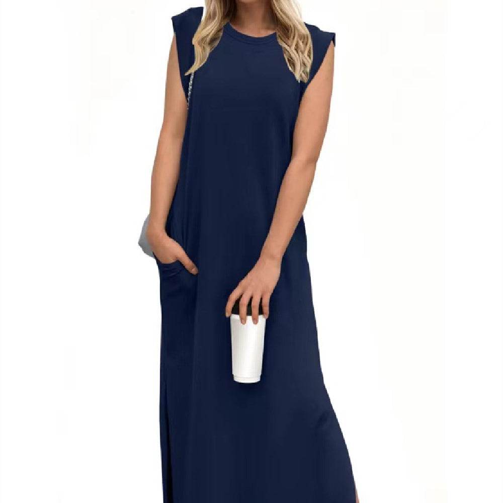 Summer Sleeveless Slit Dress With Pockets Casual Loose Long Dresses For Womens Clothing - terrifictrend