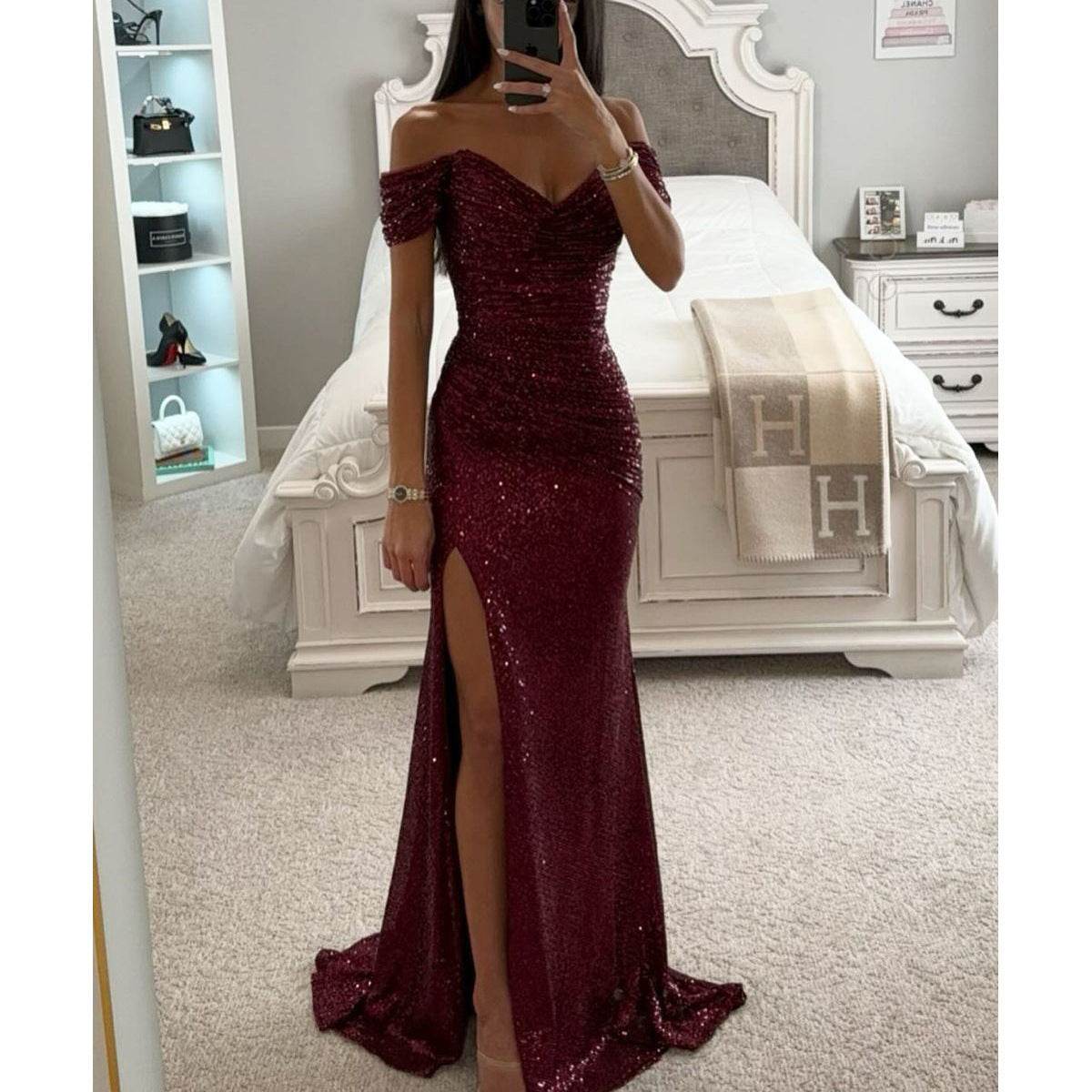 Party Sequins Off-neck Split Dress INS Casual Fashion Dress Women - terrifictrend