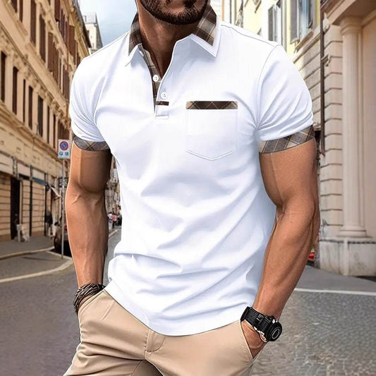 Season New Men's Short Sleeve Fashion Plaid Colorblock T-shirt - terrifictrend