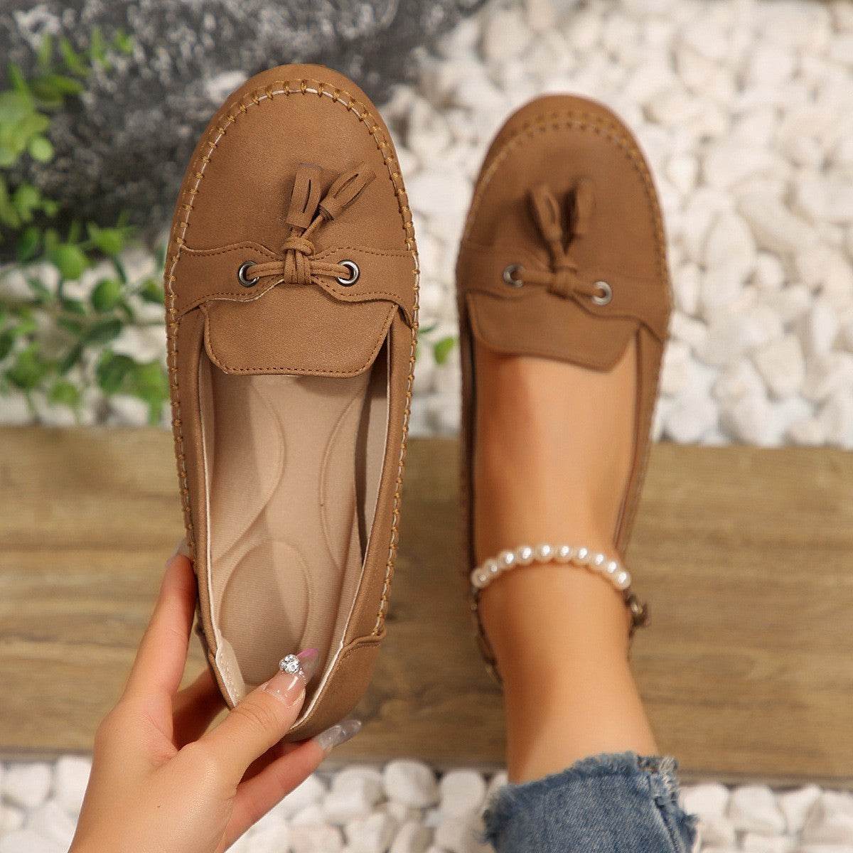 Women's Round Head Loafers Fashion Non-slip Soft Comfortable Flats Shoes - terrifictrend