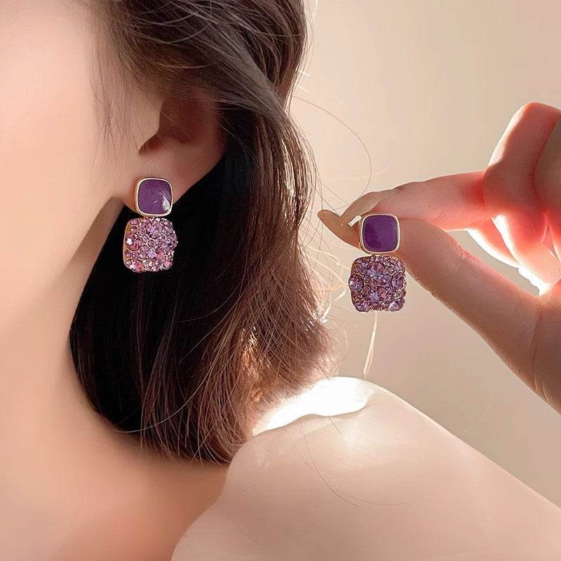 Rhinestone Cube Earrings Ins Fashion Temperament Geometric Earrings - terrifictrend