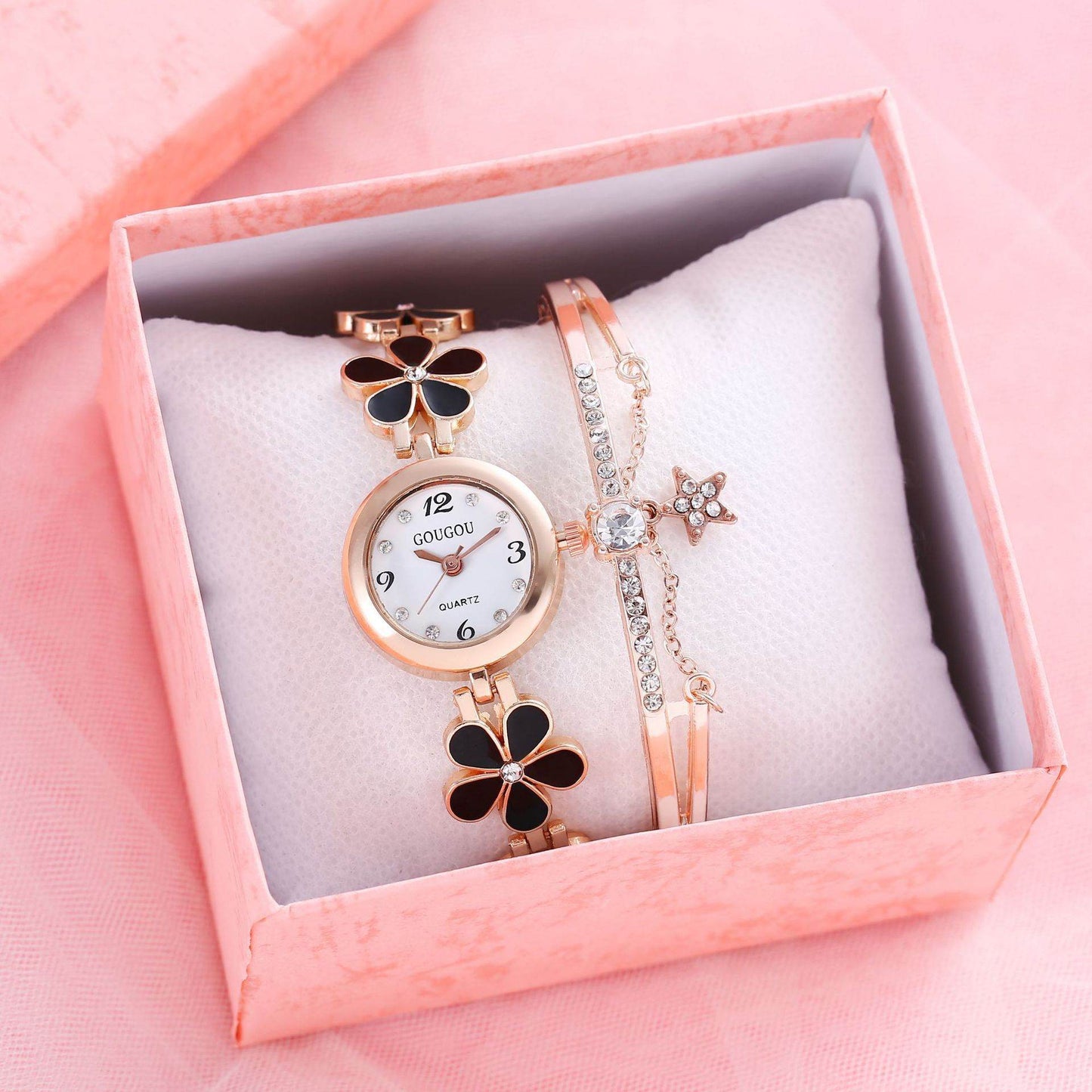 Ladies Petal Patterned Quartz Watch Bracelet Set - terrifictrend