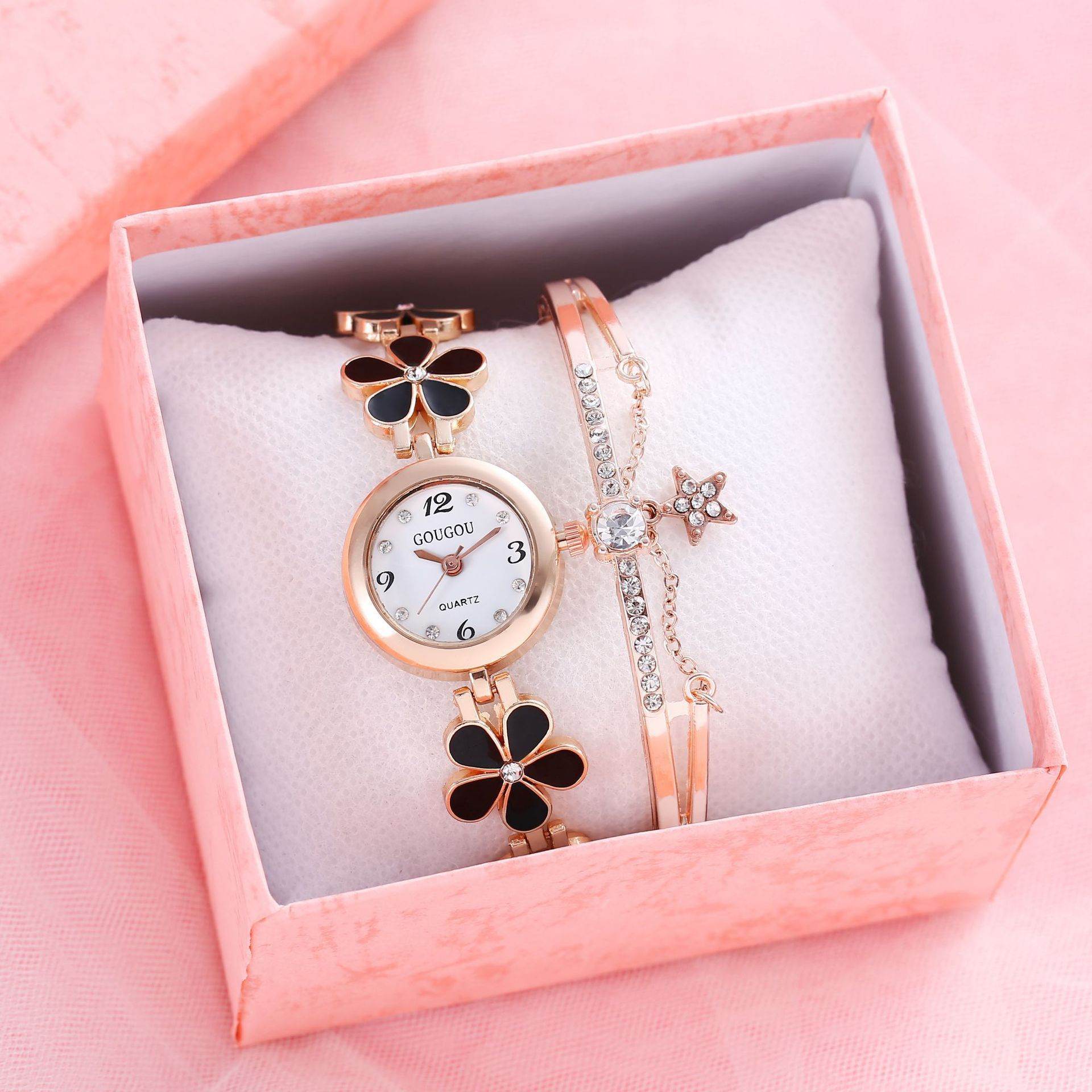 Ladies Petal Patterned Quartz Watch Bracelet Set - terrifictrend