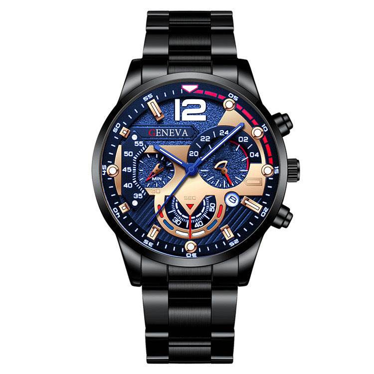 2pcs Men's New Popular Steel Strip Fashion Business Three Eye Quartz Watch Bracelet Set Valentine's Day Gifts - terrifictrend