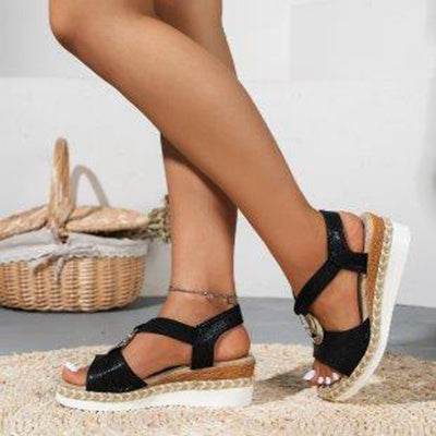 Women's Peep Toe Serpentine Wedges Sandals With Circle Design Casual Summer Shoes - terrifictrend