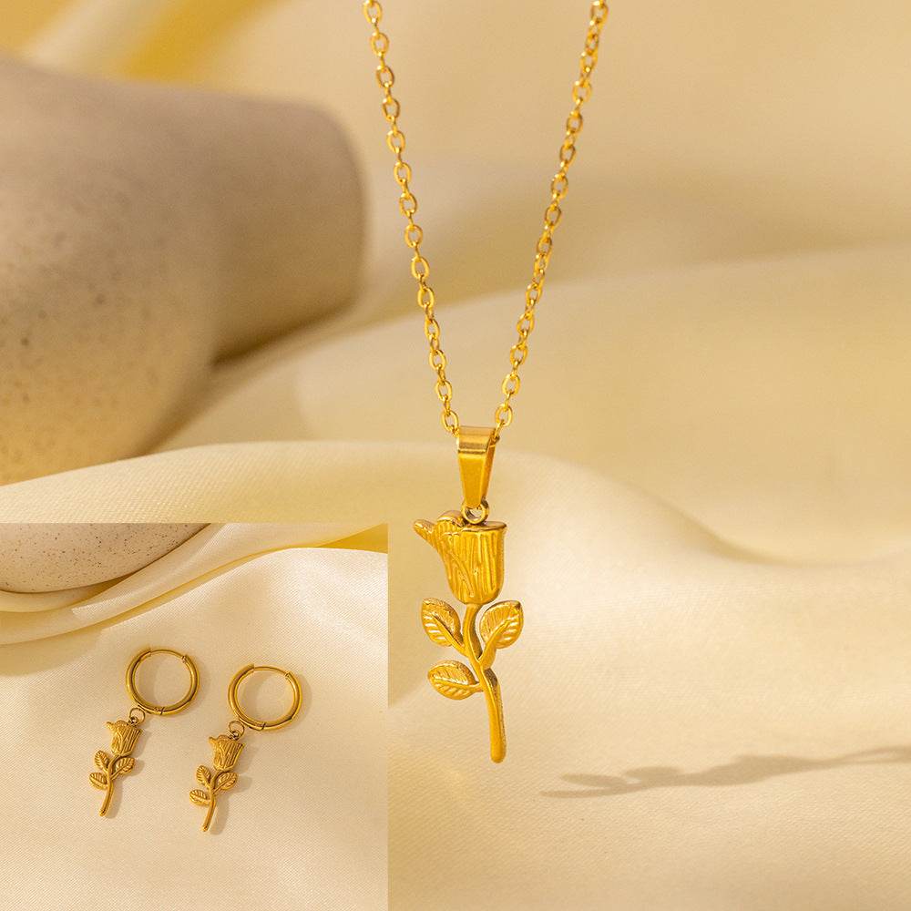 Stainless Steel Necklace Earrings Women's Jewelry Suit - terrifictrend