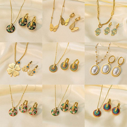 Stainless Steel Necklace Earrings Women's Jewelry Suit - terrifictrend
