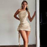 One-shoulder Sleeveless Mini Dress Sexy Slim Backless Skirt Party Wedding Dresses Womens Clothing - terrifictrend