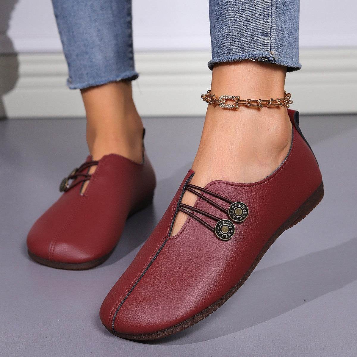 Casual Square Toe Flats Shoes Fashion Slip-on Button Loafers Women Shoes - terrifictrend