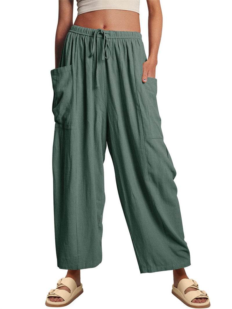 Fashion Wide Leg Pants Summer Loose Elastic High Waist Pleated Trousers Solid Color Womens Clothing - terrifictrend