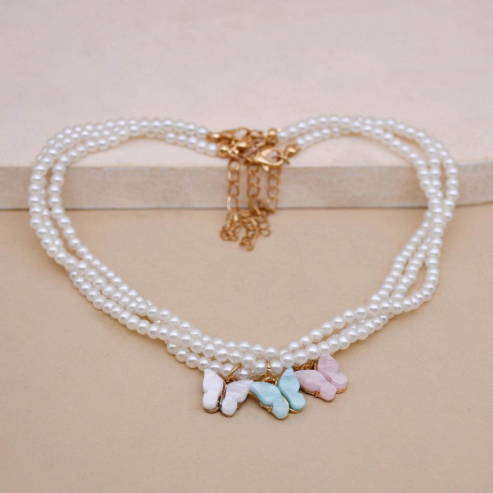 Elegant White Pearl Choker Necklace Small Round Pearl Wedding Butterfly Necklace For Women Charm Fashion Jewelry - terrifictrend