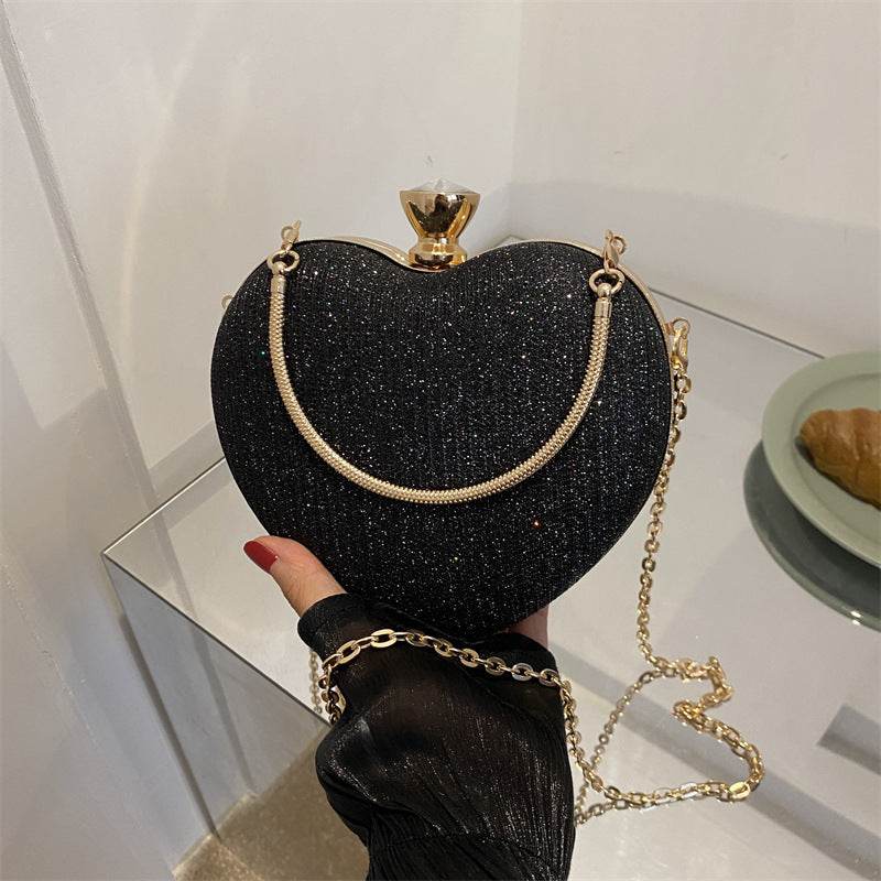Evening Clutch Bag Women Bag Shiny Handbag Heart Shape Metal Clutches Bag Fashion Chain Shoulder Crossbody Bag Luxury Lady Purse Valentines Day Outfit - terrifictrend