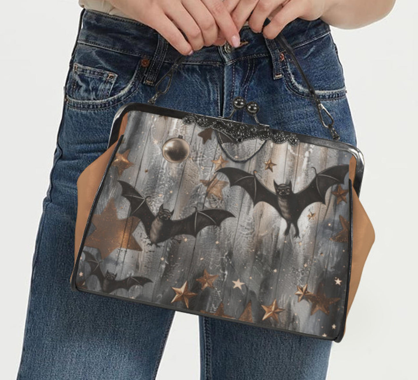 Gothic Horror Bats Stars Christmas Shoulder Cross Body Bag Satchel Holiday Kisslock