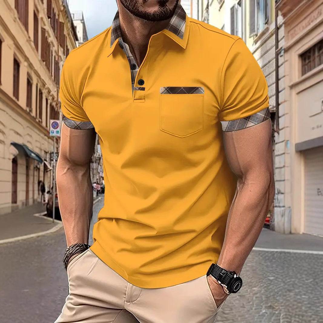 Season New Men's Short Sleeve Fashion Plaid Colorblock T-shirt - terrifictrend