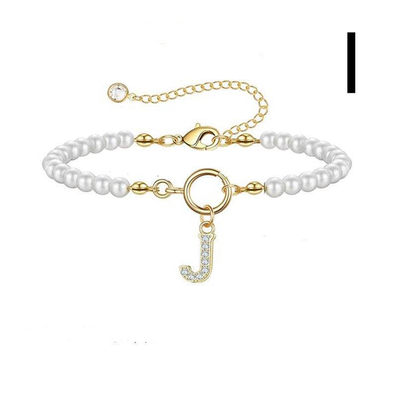 2024 New Fashion Toggle Clasp Initial Bracelet Women A-Z Letter Pendant 6mm Pearl Bracelet For Women Jewelry Gift - terrifictrend