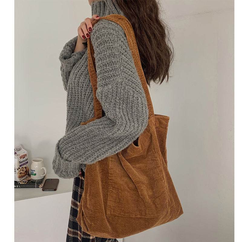 Washed Corduroy Handbag Simple Retro One Shoulder Women's Bag - terrifictrend