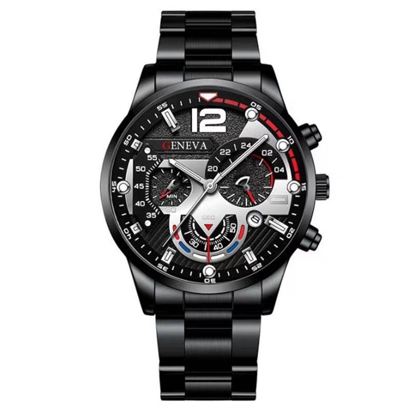 2pcs Men's New Popular Steel Strip Fashion Business Three Eye Quartz Watch Bracelet Set Valentine's Day Gifts - terrifictrend