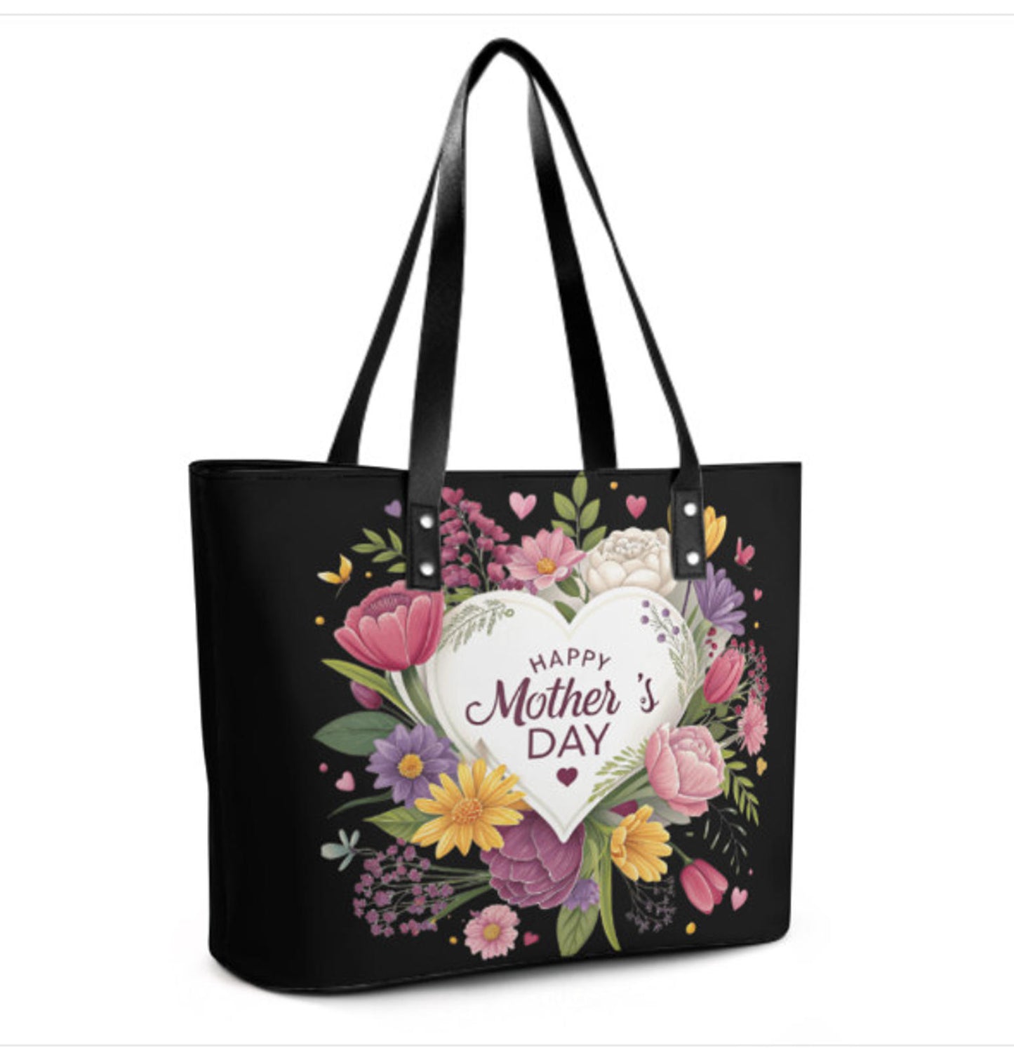 Custom Tote Hand Shoulder Bag 12 X 15 Spring Happy Mothers Day Flowers Mom Heart Terrifictrend