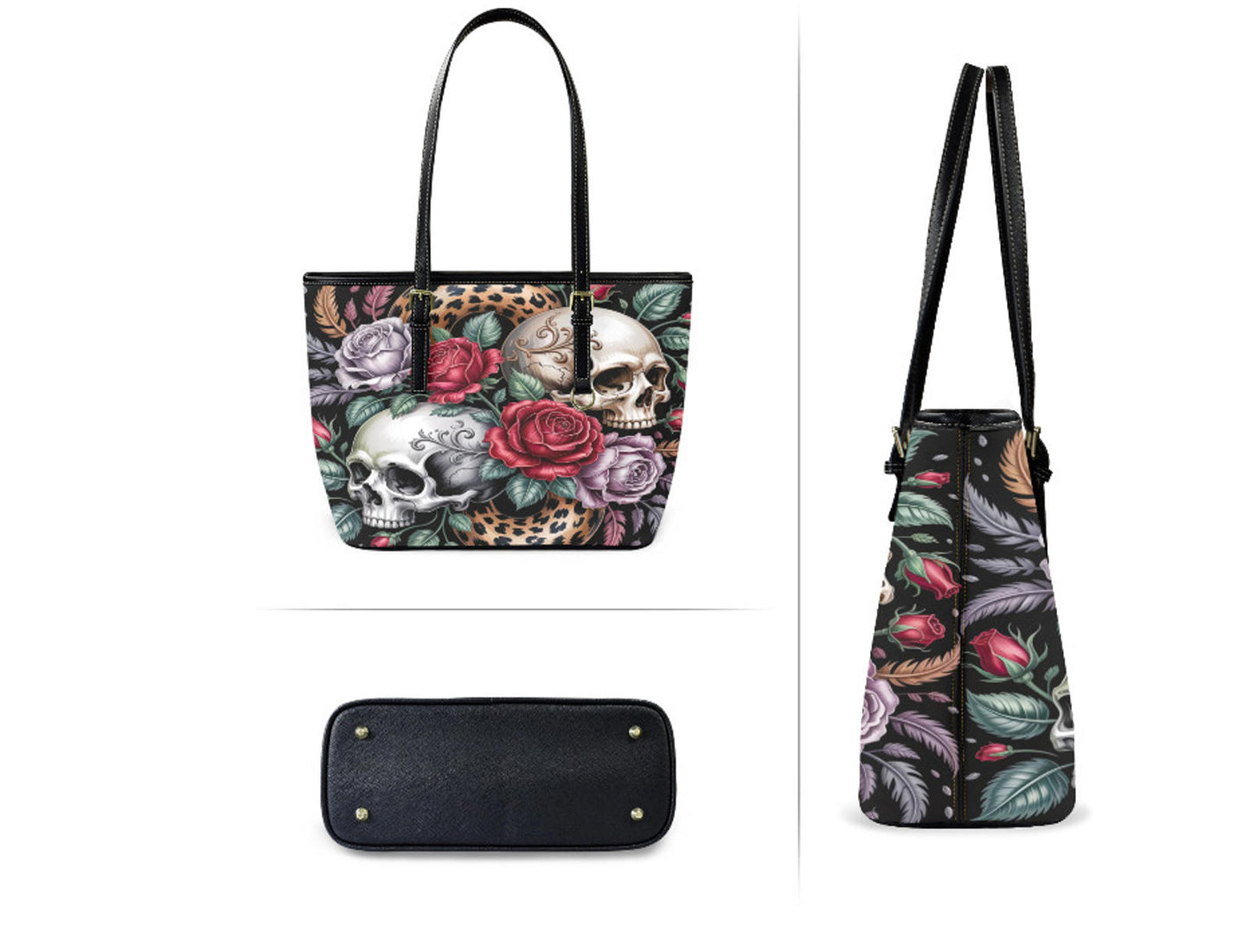 Custom Tote Hand Shoulder Bag 12 X 15 Happy Mothers Day Gothic Skull Roses NEW Terrifictrend