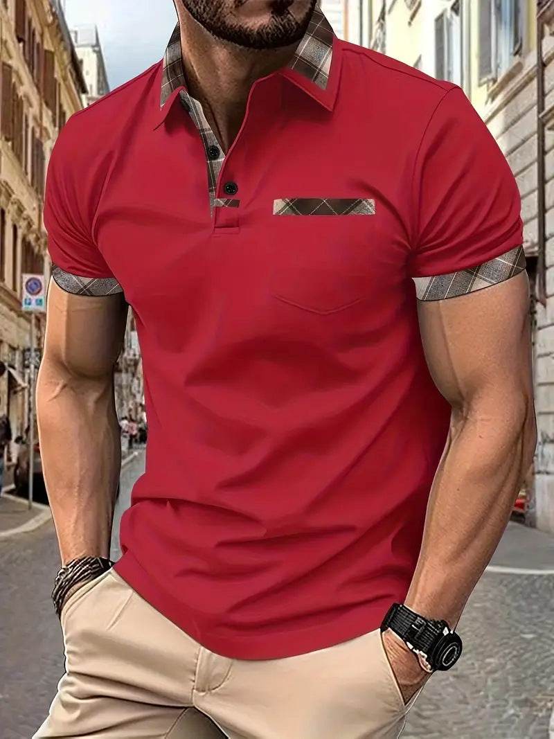 Season New Men's Short Sleeve Fashion Plaid Colorblock T-shirt - terrifictrend