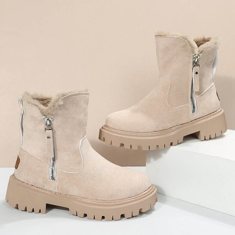 Women's Snow Boots Winter Warm Foldable Plush Tube Short Boot Solid Color Round-toe Platform Shoes - terrifictrend